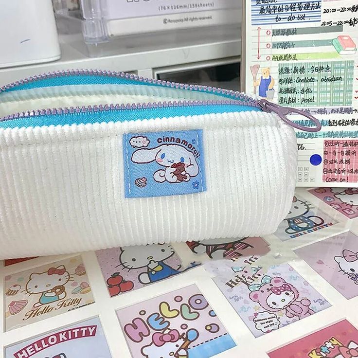 44466928124126 Cute Zipper Pouch Stationery For School, Cute Everyday Pencil Case For Back To School, Cute School Stationery Pouch, White Rectangular Everyday Stationery, Rectangular White Stationery For Everyday Use, Trendy White School Stationery, White Stationery Pouch With Pen Slots, White Pouch Stationery For School, School Stationery Pouch In White