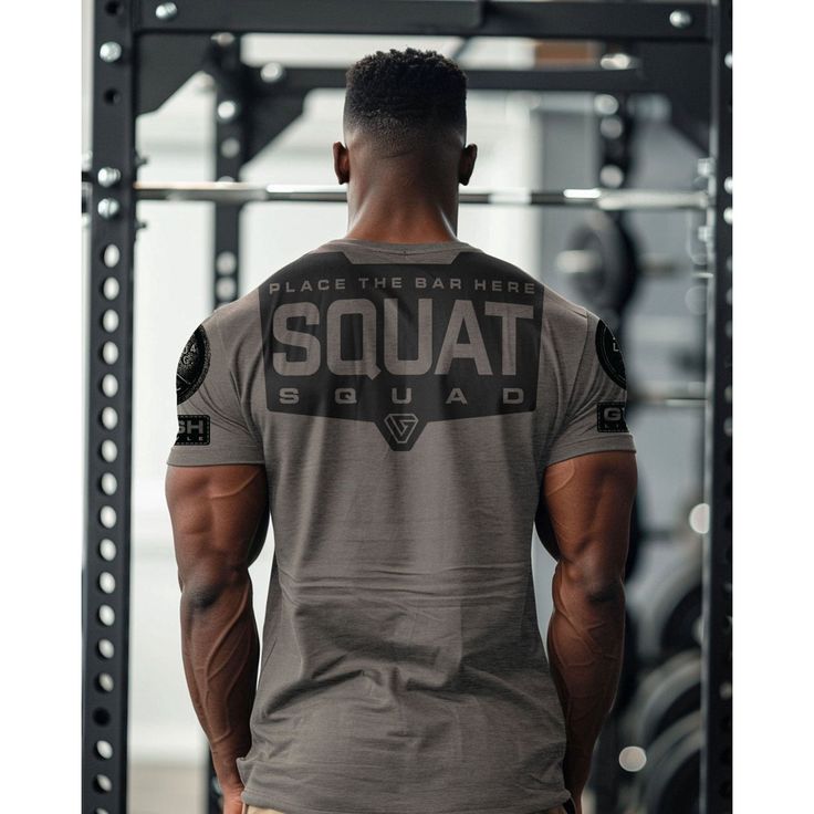 Squat Squad Rubber Back Design Funny Workout Gym T-Shirt for Men, Gym Gear, Gym Apparel, Workout Gift, Gift for Weightlifters, Gift for him Improve your workout with our Squat Squad Rubber Back Design Funny Workout Gym T-Shirt for Men. Made with a very soft, lightweight fabric blend of 60% cotton and 40% poly and rubber, This shirt offers a comfortable, regular fit. Perfect for gym lovers, this manly fashion cut with side seams adds to its stylish look also makes for a great gift idea. Take your Sweat Resistant Athletic Fit T-shirt For Workout, Gray Athletic Fit T-shirt For Training, Fitted Sports T-shirt, Fitted Pre-shrunk T-shirt For Sports, Short Sleeve Squat Proof Activewear For Gym, Squat Proof Short Sleeve Activewear For Gym, Squat Proof Short Sleeve Activewear For Workout, Sportswear T-shirt With Team Name For Training, Short Sleeve Activewear With Letter Print For Gym