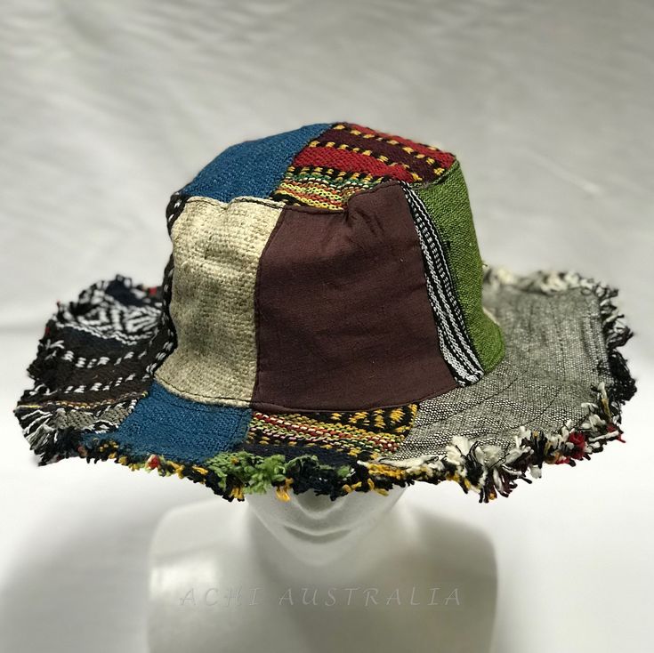 Casual Cotton Patchwork Hat, Casual Multicolor Patchwork Hat, Multicolor Patchwork Casual Hat, Casual Cotton Sun Hat With Flat Brim, Casual Green Cotton Sun Hat, Green Cotton Hat With Short Brim, Cotton Beach Cap, Beach Cotton Cap, Cotton Bucket Hat For The Beach