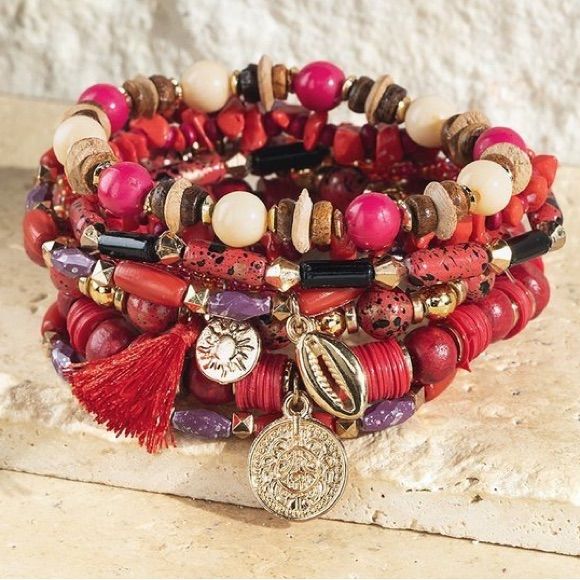 Love This Color Multi Strand With Charm And Tassel Accents Approx. L 8.25 Diameter 2 Inches Bundle For Discount Ships The Same Or Next Business Day Bohemian Red Beaded Bracelets For Vacation, Bohemian Red Beaded Bracelets For Beach, Trendy Red Festival Jewelry, Trendy Red Beaded Bracelets For Beach, Trendy Red Stackable Jewelry, Bohemian Beaded Jewelry For Holidays, Bohemian Beaded Holiday Jewelry, Holiday Bohemian Beaded Jewelry, Bohemian Red Bracelets With Colorful Beads