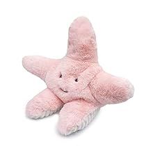 a pink starfish stuffed animal laying on its side