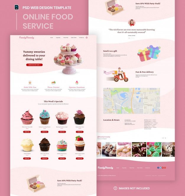 the website design is designed to look like it has cupcakes and cakes on it