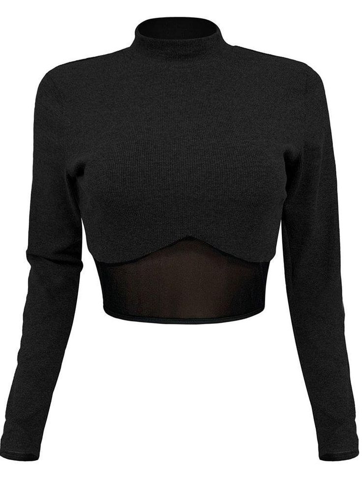 Fulfillment By AmazonMaterial: The bodycon crop tops are made of 70% polyester and 30% cotton. They are stretchy. breathable. and soft.Design:Fashion design mesh patchwork design makes the long sleeve mock neck crop tops sexy. stylish. and adorable.Easy to dress down or up.The lightweight crop tops are easy to put on or get off.Occasions: Sexy slim fit mesh crop tops are perfect for a night out. party. clubwear. hanging out. and work out.Size Chart:Tag SizeLengthChestinchinchS16.5”31.4&#82 Black Mesh Cropped Top, Black Cropped Mesh Top With Mesh Sleeves, Sheer Sleeves Stretch Crop Top For Fall, Black Crop Top With Sheer Sleeves For Fall, Fitted Crop Top With Sheer Sleeves For Fall, Sheer Sleeves Fitted Crop Top For Fall, Winter Stretch Tops With Splicing Detail, Fitted Black Crop Top With Mesh Sleeves, Black Turtleneck Mesh Top With Sheer Sleeves