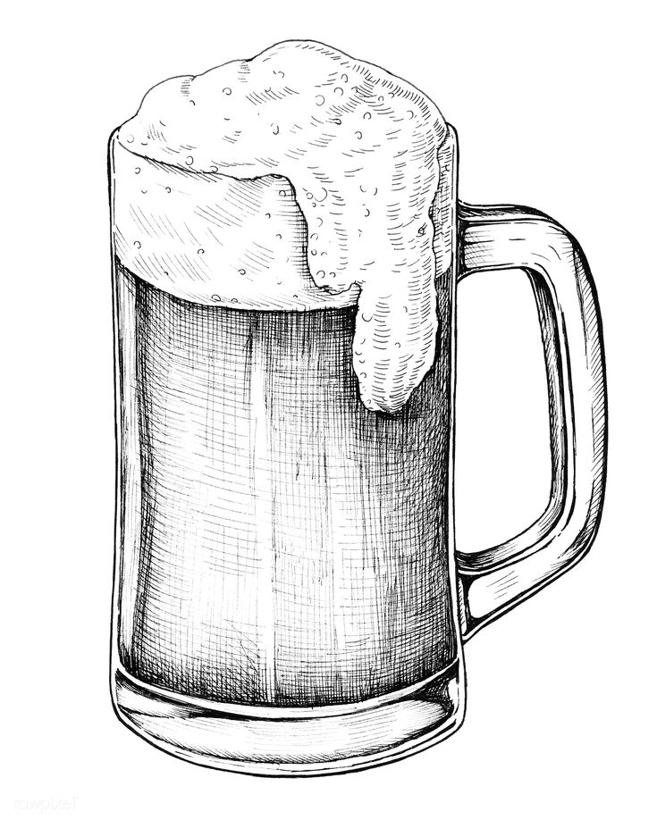 a drawing of a beer mug with foam