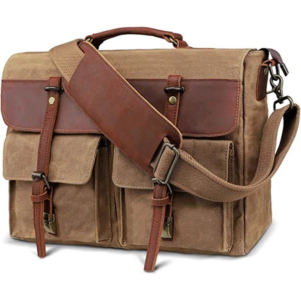 Canvas and Leather Briefcase Laptop Bag – Leather Bags Gallery Rectangular Canvas Briefcase For Outdoor, Rectangular Canvas Laptop Bag For Outdoor, Brown Canvas Laptop Bag For Travel, Brown Canvas Laptop Bag For Outdoor, Rectangular Laptop Bag With Zipper For Outdoor, Outdoor Brown Canvas Laptop Bag, Brown Canvas Briefcase With Waxed Finish, Business Canvas Shoulder Bag With Waxed Finish, Brown Waxed Canvas Rectangular Laptop Bag