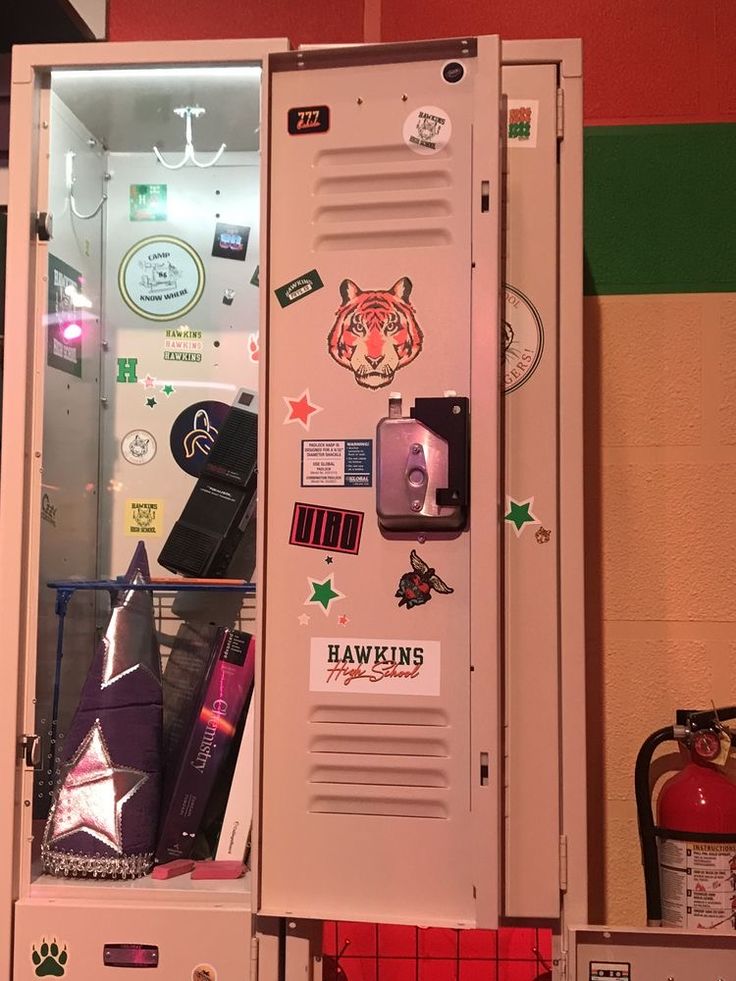 a locker with many items inside of it