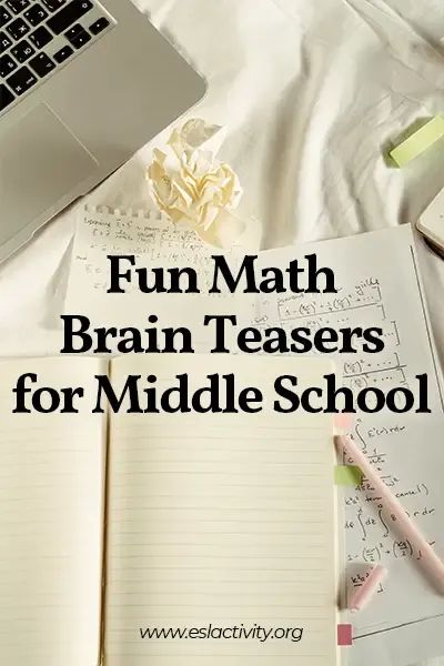 an open notebook with the title fun math brainteazers for middle school