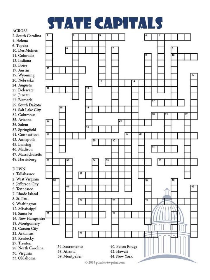 the state capital crossword puzzle