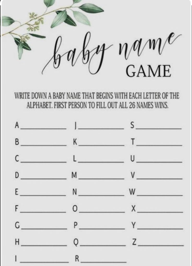 baby name game with leaves on it and the words'baby name game'written in cursive writing