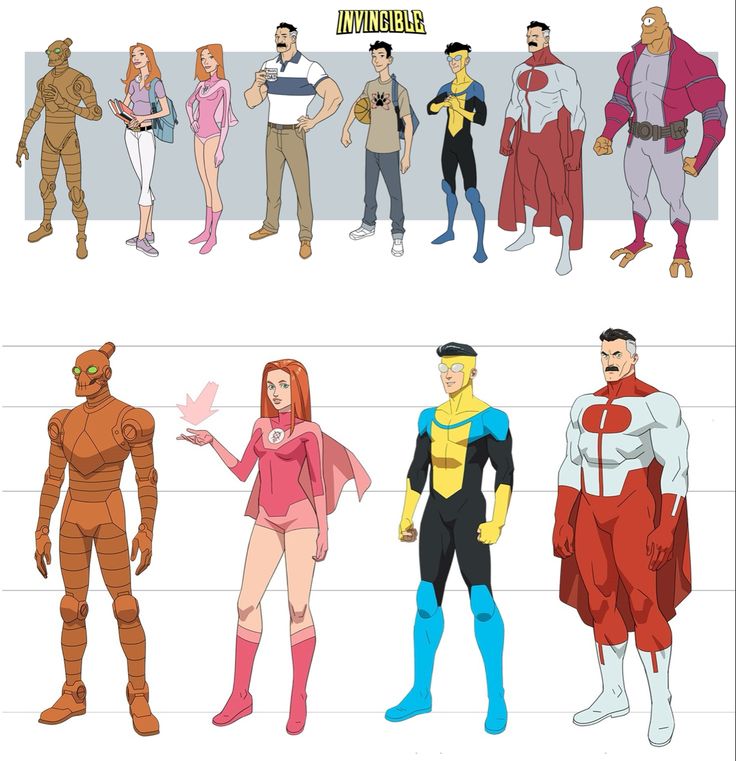 several cartoon characters are standing in different poses