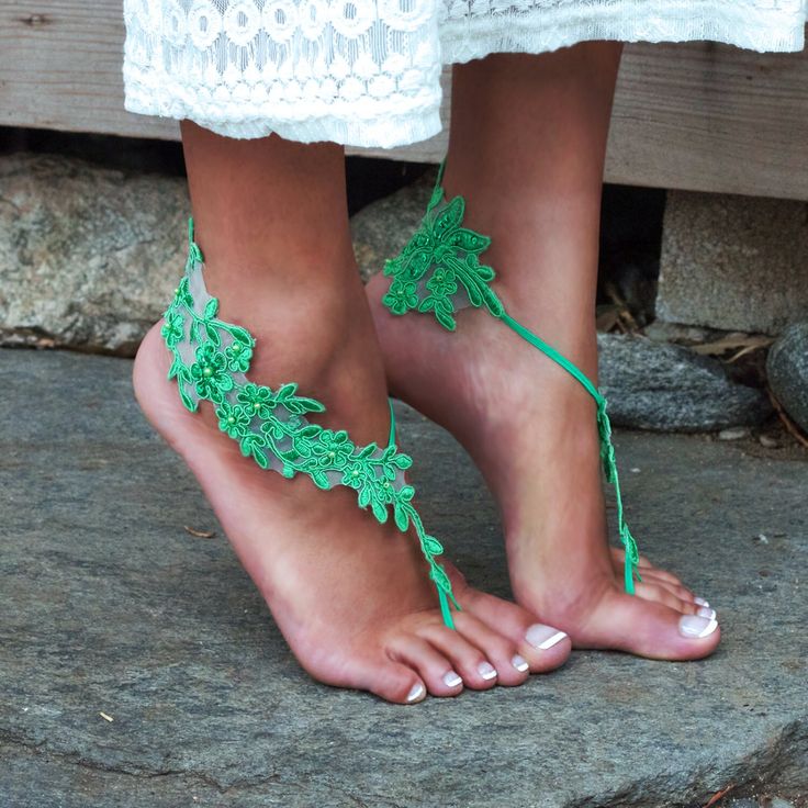 "GREEN Bare Feet Lace Sandals, LAUREN, Irish Fairy Fairie Wedding, Burning Man Shoes, Desert Walkabout Slip Ons, Shoe Accessories, Beaded USA Lace Barefoot Sandals - made to order just for you! Weddings | Festivals | Belly Dancing | Yoga | Barefoot Lifestyle | Earthing \"LAUREN\" style has some beading and comes in over 10 colors Matching Non-Slip Garter, Keep and Toss Sets, and Bundles: https://www.etsy.com/listing/538955706/white-lace-wedding-garter-lauren All \"LAUREN\" items: https://www.ets Bohemian Barefoot Sandals For Spring Wedding, Bohemian Barefoot Wedding Sandals For Spring, Spring Wedding Beaded Sandals, Summer Green Wedding Shoes For Party, Party Wedding Shoes, Green Open Toe, Bohemian Green Sandals For Spring, Green Bohemian Closed Toe Sandals, Bohemian Green Closed Toe Sandals, Green Open Toe Wedding Shoes For Party