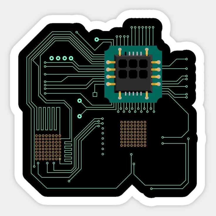 an electronic circuit board printed on a black background with yellow and green dots in the middle