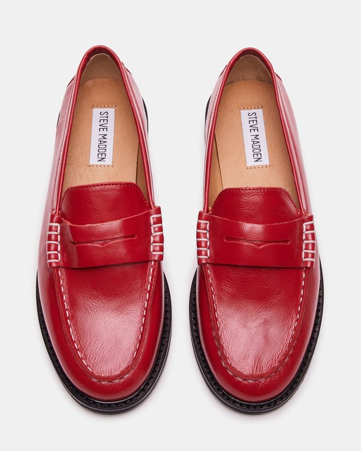 Upgrade your shoe game with the MADISON loafer. Crafted with luxurious leather, this stylish shoe adds a touch of sophistication to any outfit. Step into comfort and class with every step. 1 inch heel height Leather upper material Leather lining Leather sock Synthetic sole Imported Classic Slip-on Loafers With Red Sole, Classic Loafers With Red Sole For Office, Classic Loafers With Red Sole For Work, Classic Red Leather Slip-ons, Classic Red Leather Shoes With Flat Heel, Loafers With Red Sole And Flat Heel For Work, Red Flat Heel Leather Shoes For Work, Classic Red Slip-on Loafers, Classic Loafers With Red Sole