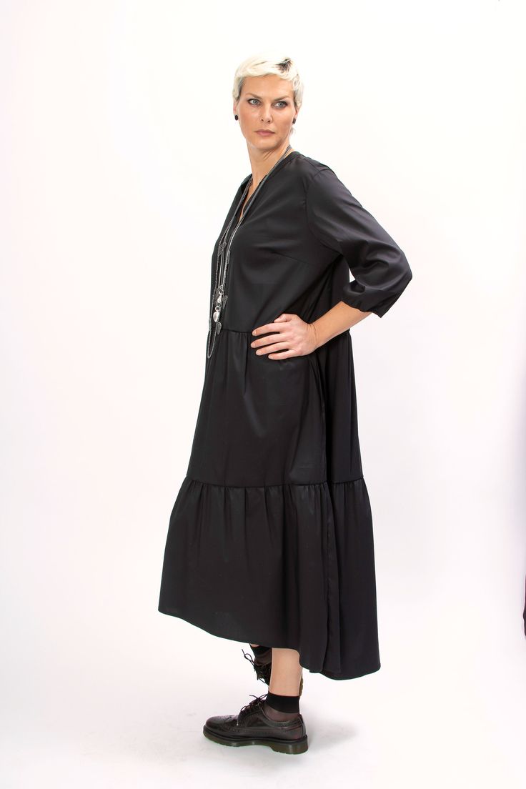 The Black Oversized shirt dress is our favorite weekender. this Plus size maxi dress featuring an oversized relaxed fit, two side pockets and 7/8 sleeves. The Black cotton tunic dress is made from cotton, that is versatile for any occasion! This plus size clothing is designed to be comfortable and not troublesome to wear. After wearing this Black long sleeve shirt dress, you will love it even more. This Oversized shirt dress is designed to flatter every body type and fit numerous occasions. When Fall Cotton Maxi Dress For Daywear, Casual Cotton Maxi Dress With 3/4 Sleeves, Oversized Casual Maxi Dress For Work, Spring Black Oversized Maxi Dress, Spring Oversized Black Maxi Dress, Oversized Black Maxi Dress For Spring, Casual Cotton Maxi Dress For Fall, Relaxed Fit Cotton Maxi Dress For Fall, Modest Cotton Maxi Dress For Fall