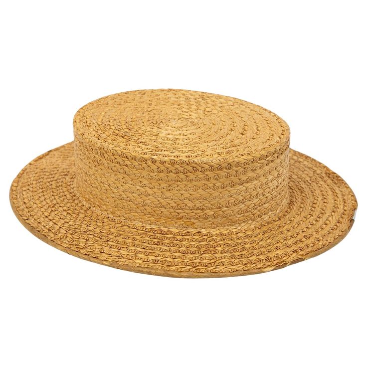 The Ridgemont Make's vintage 1950s boater hat showcases timeless elegance with its natural straw construction. Although the ribbon and bow are lost, this hat epitomizes classic style. This boater hat captures the essence of vintage summer fashion, making it a coveted accessory for collectors and design enthusiasts alike. Some staining. Wear consistent with age and use. 11.5"w x 13"d x 3"h Vintage Summer Fashion, Straw Boater Hat, Straw Boater, Boater Hat, Makati, Style Classique, Vintage Summer, 1950s Vintage, Straw Hat