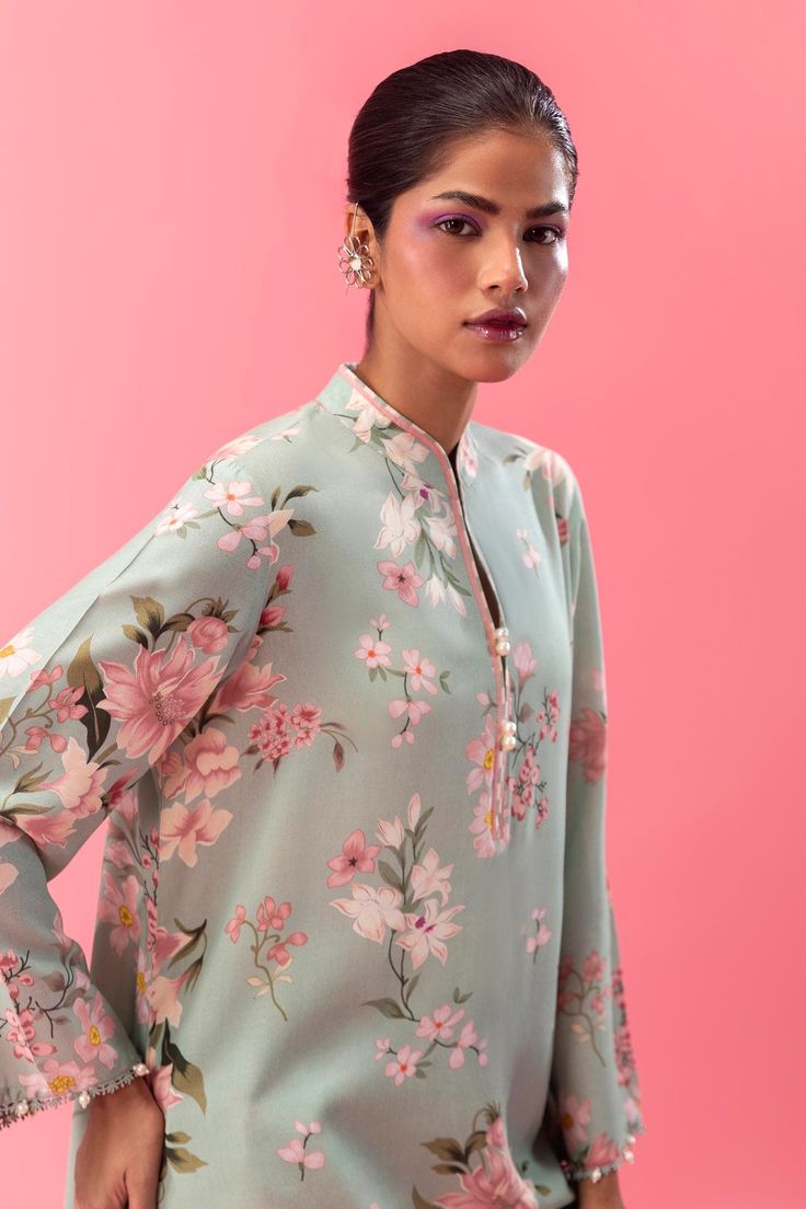 Brand: Sana SafinazProduct Code: H243-013A-2ACCollection: Mahay by Sana Safinaz Unstitched Winter CollectionFabric: Linen DESIGN DETAILS: Digital Printed Shirt Front On Linen 1.15 Meters Digital Printed Shirt Back On Linen 1.15 Meters Digital Printed Sleeves On Linen 0.65 Meters Embroidered Bunches On Organza 6 Pieces Rotary Printed Cambric Pants 1.75 Meters DISCLAIMER:* Lining, Laces, and Tassels are not included in unstitched variants.* Embellishment items in stitched outfits are subject to market availability.* Product color may vary due to photographic lighting or your device settings. CARE INSTRUCTIONS: Extra Fabric Has Been Used For Shoot Original Color May Vary Slightly From The Picture Dry Clean Recommended Iron The Clothes At Moderate Temperature Do Not Use Bleach, Or Stain Removi Linen Design, Pakistani Clothes Online, Sana Safinaz, Lace Accessories, Basic Wear, Wedding Sale, Embroidered Linen, Pakistani Dress Design, Pakistani Designers