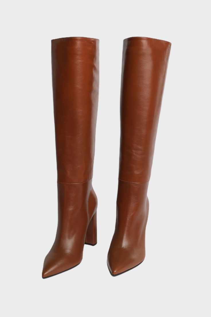 Marco Cinosi SHOES Brandy Caramel Knee High Heel Boots Statement Boots, Knee High Heel Boots, Chic Jeans, Knee High Heels, High Heel Boots Knee, Sustainable Leather, Italian Shoes, Shoes Brand, Heel Boots