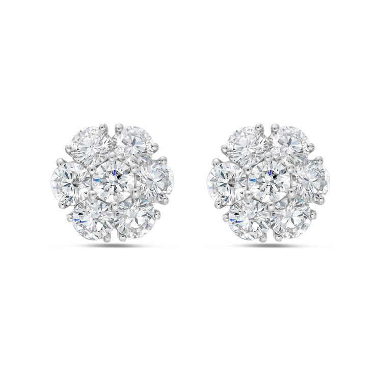 14kt White Gold Lab Grown Diamond Flower Cluster Stud Earrings: 5cts of round lab grown diamonds E-F color, VVS-VS clarity Length: 4.5mm *Please note that the carat weight labels in on-figure images are per pair* Platinum Cluster Earrings With Brilliant Round Cut, Brilliant Cut Cubic Zirconia Cluster Earrings, Lab Grown Diamond Cluster Earrings With Brilliant Cut, Diamond White Cluster Earrings With Vvs Clarity, Classic Round Cut Lab Grown Diamond Cluster Earrings, Formal Round Cut Cluster Earrings With Lab Grown Diamonds, Round Cut Cluster Earrings With Diamond Accents, Round Cut Lab Grown Diamond Cluster Earrings With Accents, Formal Cluster Earrings With Prong Setting Lab Grown Diamonds