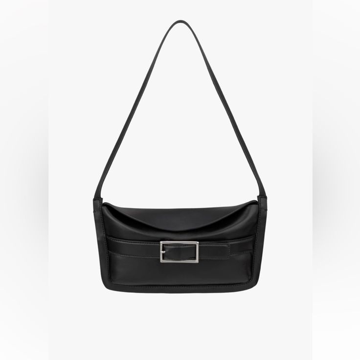 Leather Shoulder Bag. Front Strap With Decorative Buckle. Shoulder Strap. Lined Interior. Magnetic Closure At Flap. Height X Length X Width: 5.1 X 10.2 X 2 Inches (13 X 26x 5cm) Black 6731/010 Outer Shell 100% Cow Leather Lining 100% Cotton Chic Business Baguette Bag With Magnetic Closure, Chic Baguette Bag With Magnetic Closure For Business, Elegant Crossbody Shoulder Bag With Buckle Closure, Modern Business Shoulder Bag With Fold Over Clasp, Modern Shoulder Bag With Fold Over Clasp For Business, Evening Leather Shoulder Bag With Buckle Closure, Chic Zara Office Bags, Chic Zara Bags For Office, Elegant Everyday Satchel With Buckle Closure