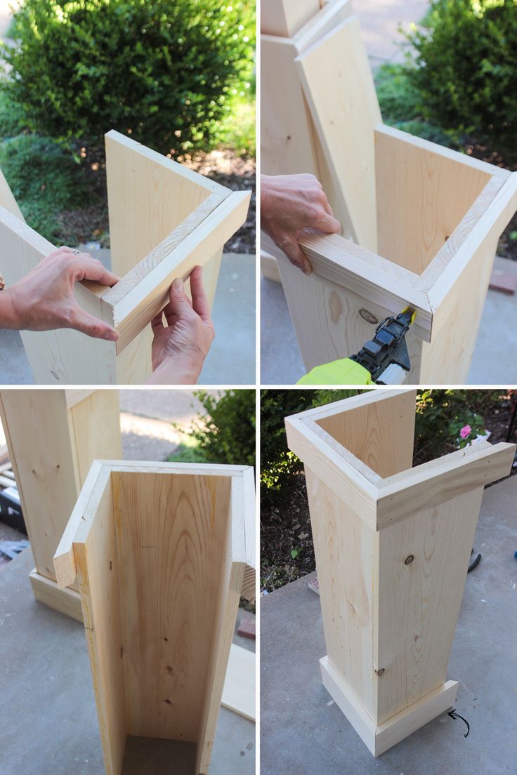 four pictures showing how to make a diy planter box