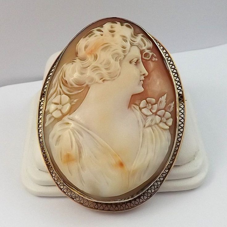 Victorian 14K Yellow Gold Huge Carved Shell Cameo Goddess Flora Brooch Pendant #Handmade Antique Carved Brooches For Weddings, Ornate Oval Carved Brooches, Ornate Carved Oval Brooches, Carved Oval Brooch For Formal Occasions, Carved Oval Brooch For Formal Wear, Carved Yellow Gold Brooches For Wedding, Carved Oval Brooches For Formal Wear, Elegant Carved Gold Brooches, Antique Carved Brooches For Formal Occasions