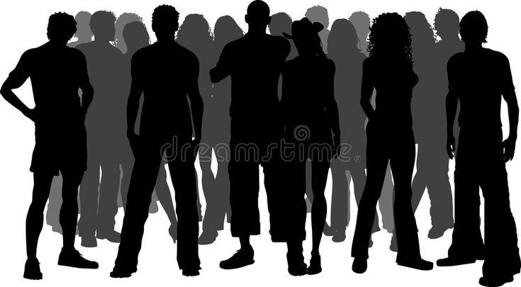 a group of people standing in front of each other silhouettes on white background royalty illustration