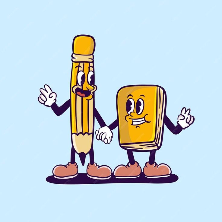 two cartoon pencils are standing next to each other