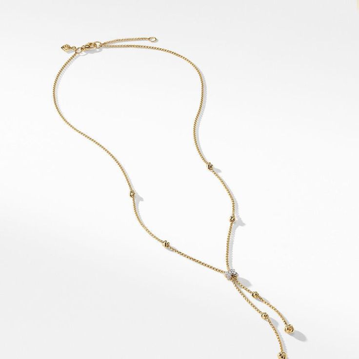 David Yurman 18k yellow gold Petite Helena Y necklace with diamonds weighing .06cts 18-karat Yellow Gold Pavé Diamonds, 0.05 total carat weight, Total length, 17 Lobster clasp N16504D88ADI Gold Lariat Diamond Necklace Luxury Style, Luxury Gold Lariat Diamond Necklace, Luxury Yellow Gold Lariat Necklace, Elegant Gold Chain Necklace With Single Cut Diamonds, Gold Diamond Necklace With Adjustable Chain For Formal Occasions, Gold Lariat Diamond Necklace, Gold Lariat Diamond Necklace With Adjustable Chain, Elegant Yellow Gold Lariat Necklace With Box Chain, Luxury Gold-tone Lariat Necklace For Formal Occasions