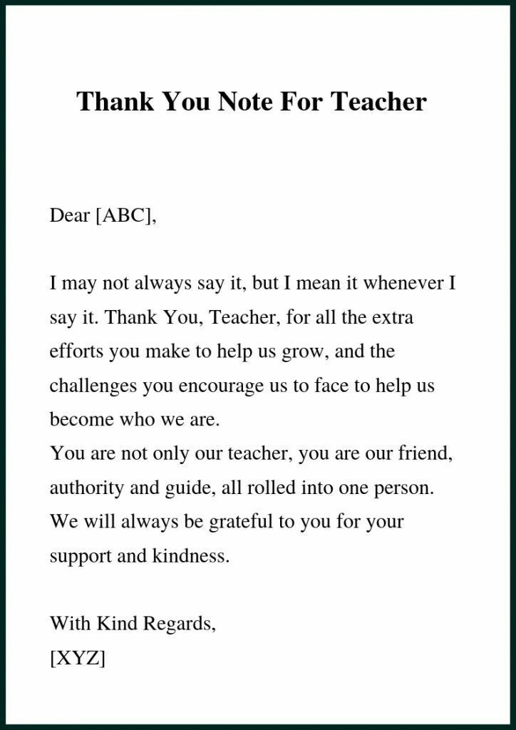 a thank letter to someone for their teacher