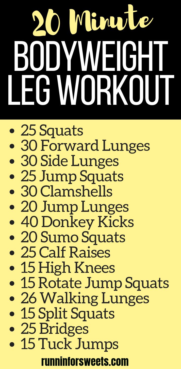 the 30 minute bodyweight leg workout is shown in black and yellow with text overlay