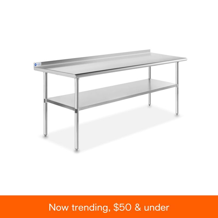 a stainless steel table with the words now trending $ 50 & under