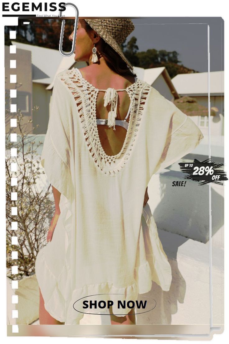 Sexy Open Back Strap Ruffle Beach Dress Chic Cover-up For Resort Season Vacation, Chic V-neck Beach Dress For Holiday, Ruffled V-neck Beach Dress For Vacation, V-neck Beach Dress With Ruffles For Vacation, V-neck Ruffled Beach Dress For Vacation, Casual Mini Length Cover-up For Beach Party, Chic Beige Swimwear For Summer, Chic Beige Summer Swimwear, Chic Mini Length Cover-up For Vacation