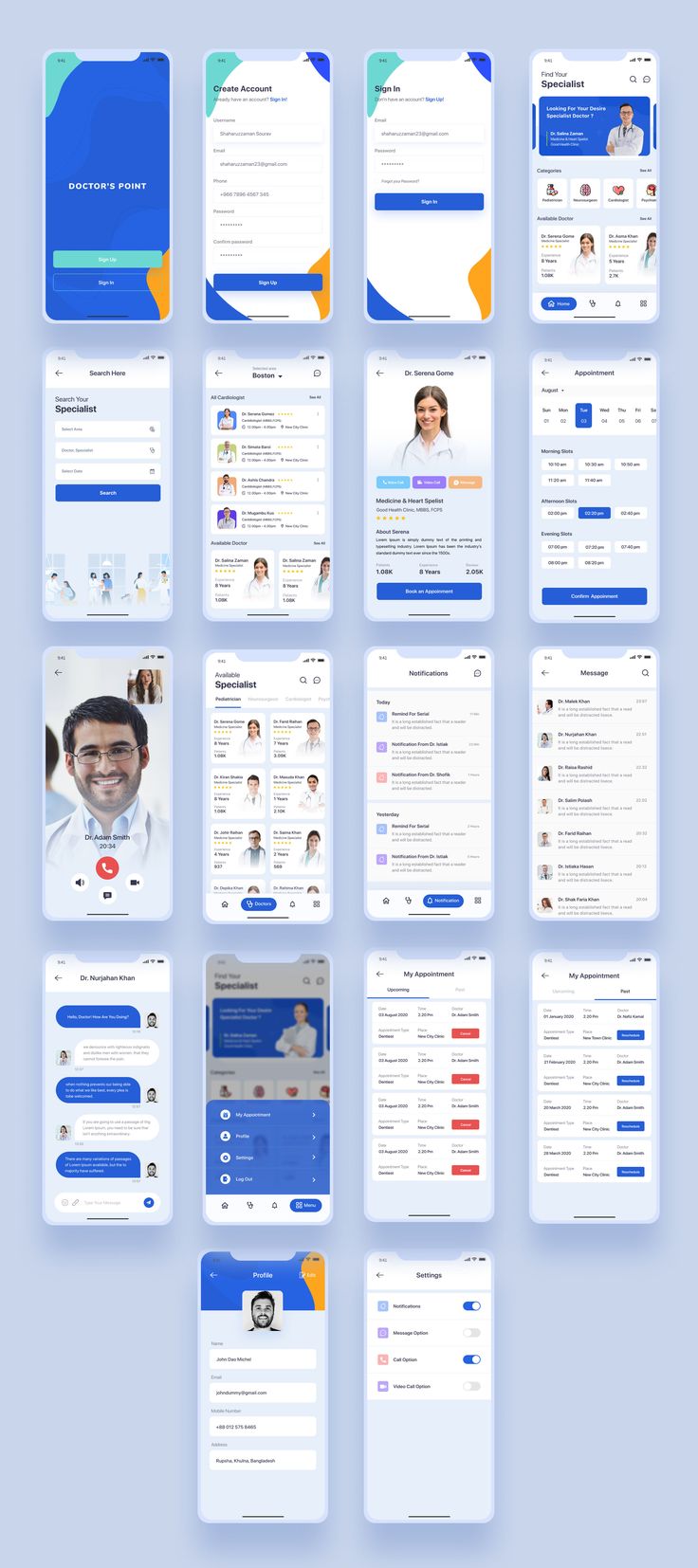 the user interface for facebook's application is shown in blue and white colors, with multiple