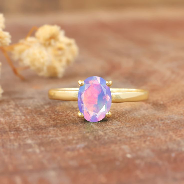 Lavender opal ring for women, Minimalist ring, fire opal jewelry, Statement ring, AAA Ethiopian opal ring, Natural fire opal jewelry, 925 Sterling silver ring, Gold Filled ring, Gift for her. *Other Similar Jewelry Available Here* https://www.etsy.com/shop/AreebaJewelry Details:- Gemstone - Ethiopian opal  Stone Color - Natural  Stone Setting - Prong Quality - AAA Grade Rize Size - 4 US TO 9 US Available Type - 100% Natural  Shipping service - Free worldwide shipping service About AreebaJewelry: Round Opal Ring For Gift, Dainty Opal Birthstone Ring For Gifts, Adjustable Opal Ring For Gift, Solitaire Opal Ring In Round Shape, Round Solitaire Opal Ring, Solitaire Opal Ring With Round Shape, Round Pink Opal Moonstone Ring Gift, Minimalist Opal Birthstone Ring Gift, Minimalist Opal Birthstone Ring For Anniversary