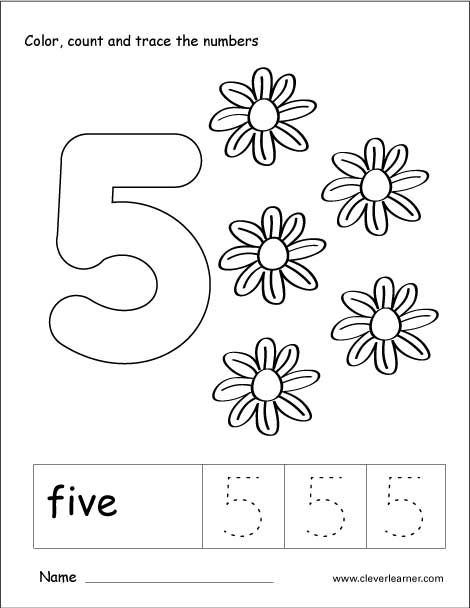 the number five coloring page for children with flowers and numbers 5 to 10 on it