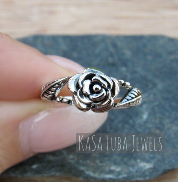 Pretty Rose floral flower in sizes 4-12 SOLID sterling stamped 925 silver Rose Design Flower Ring For Anniversary, Silver Flower Jewelry With Rose Design, Silver Floral Jewelry With Rose Design, Silver Flower Shaped Jewelry With Rose Design, Sterling Silver Rose Flower Jewelry, Dainty Silver Jewelry With Rose Design, Dainty Sterling Silver Jewelry With Rose Design, Rose Design Promise Jewelry, Nickel-free Rose Gold Sterling Silver Rings