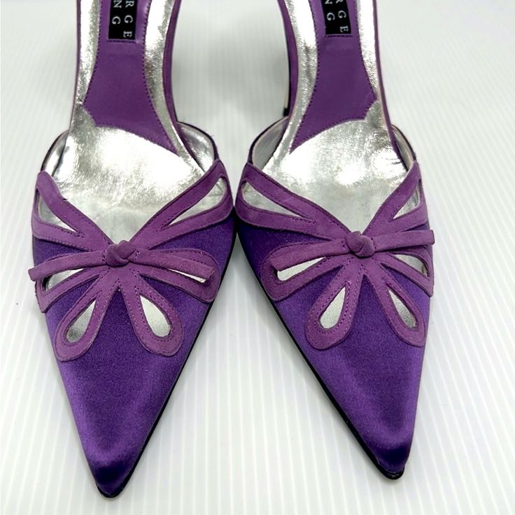 George Mang Beautiful Purple Heels, Size 38 1/2. The Shoes Are Almost Brand New, Never Been Worn Outside Only Once In The House. Unfortunately No Box Or Original Dust Bag. Designer Kitten Heels With Pointed Toe, Pointed Toe Heels For Galas, Open Heel Heels For Galas, Pointed Toe 4-inch Heels For Galas, Designer Kitten Heels For Evening, Spring Gala Pointed Toe Heels, Chic Purple Heels For Gala, Elegant Purple Open Toe Heels, Designer Heels With Pointed Toe And Removable Insole