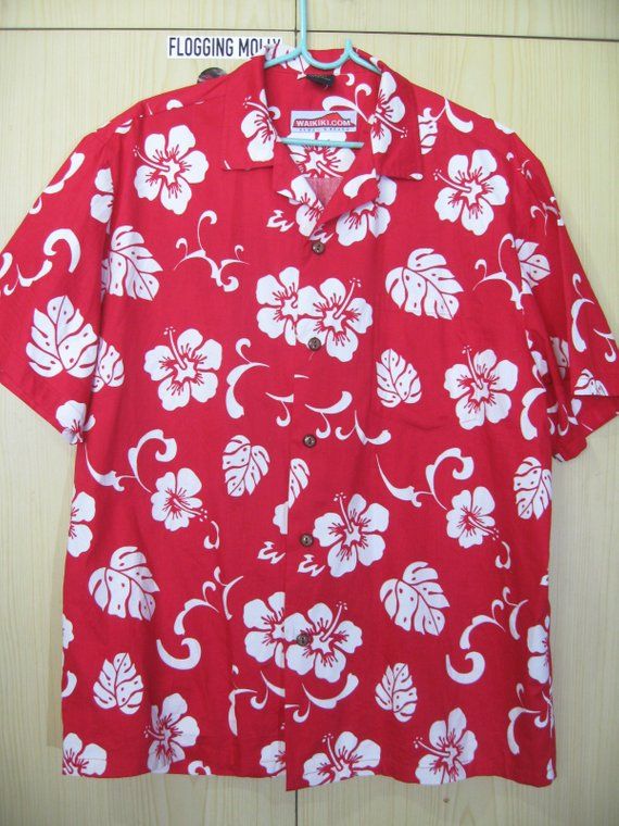 Mens L Vintage 1990s Waikiki Red White Cotton Hawaiin Shirt flower Floral Beach Ocean Sea Hawaii Aloha Button Rayon by PolyCottonVintage now at https://ift.tt/2XrZwWu Summer Retro Hawaiian Shirt, Cheap Retro Red Hawaiian Shirt, Cheap Red Retro Hawaiian Shirt, Red Hawaiian Button-up Shirt For Vacation, Hawaiian Hibiscus Print Button-up Shirt, Casual Short Sleeve Hawaiian Shirt For Holiday, Red Beach Shirt For Summer, Red Summer Beach Shirt, Hawaiian Button-up Shirt With Hibiscus Print For Vacation