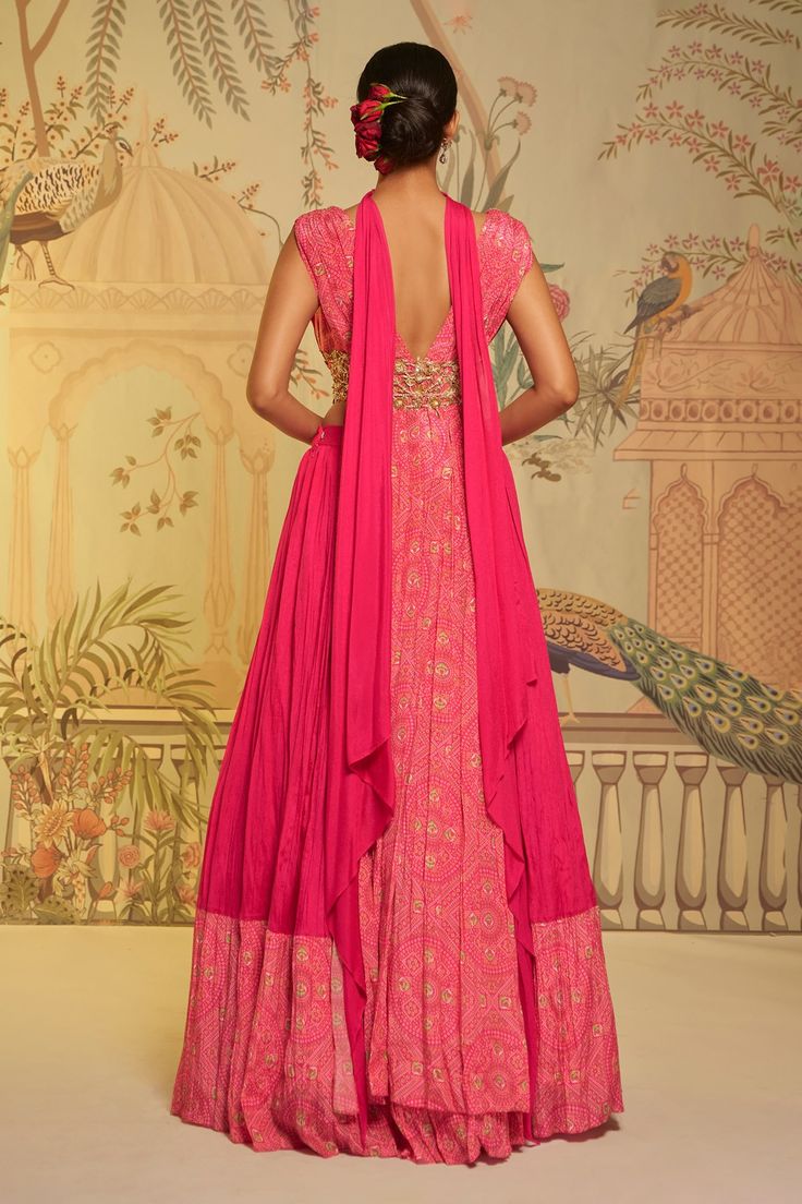 Buy Pink Lehenga And Stole Dupatta Georgette Crepe Printed Anarkali Set For Women by Aayushi Maniar Online at Aza Fashions. Anarkali Maxi Choli For Wedding, Wedding Anarkali Choli Maxi Length, Bollywood Style Maxi Length Wedding Choli, Wedding Choli For Festivals In Maxi Length, Maxi Length Choli For Wedding And Festivals, Maxi Length Wedding Choli For Festivals, Wedding Gown With Cutdana Maxi Length, Transitional Season Wedding Lehenga Maxi Length, Semi-stitched Chanderi Gown With Traditional Drape