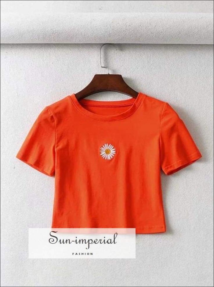 Sun-Imperial Material:COTTON Material:Spandex Sleeve Length(cm):Short Sleeve Style:REGULAR Fabric Type:JERSEY Pattern Type:Solid sun-imperialJK2005133 Clothing Length:Short Decoration:Embroidery Style:Casual Age:Ages 16-28 Years Old Collar:O-Neck See size chart : https://sun-imperial.com/pages/size-chartSizing advice :Most items run small ( discluding swimsuits and shoes) - If you are not sure which size will work best for you - You can email us via info.sunimperial@gmail.com and provide your bu Trendy Embroidered Summer T-shirt, Spring Daisy Print Cotton Tops, Spring Cotton Daisy Print Tops, Cotton Daisy Print Tops For Spring, Orange Short Sleeve Tops With Floral Embroidery, Summer Crew Neck Tops With Floral Embroidery, Orange Letter Print T-shirt For Spring, Orange Floral Embroidered Short Sleeve Tops, Orange Floral Embroidery Short Sleeve Tops