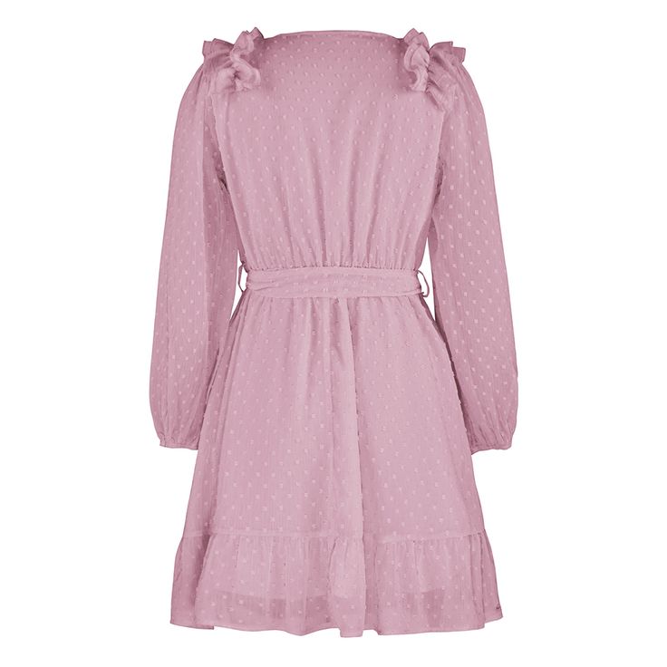 Pink Ruffle Detail V Neck Long Sleeve Dress Feminine Ruffled Winter Dresses, Feminine Winter Dresses With Ruffles, Winter Feminine Dresses With Ruffles, Pink Ruffled Mini Dress For Fall, Winter Long Sleeve Mini Dress With Ruffles, Winter Mini Dress With Long Sleeves And Ruffles, Casual Long Sleeve Ruffle Dress For Fall, Chic Ruffled Winter Mini Dress, Chic Mini Dress With Ruffles For Winter