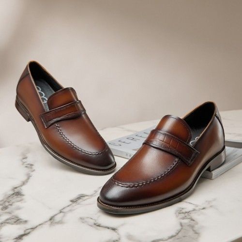 2023 Hidden Lift Luxury Penny Loafers Increase Height 2.2 inch / 5.5 cm Brown Calfskin Handcrafted Wedding Shoes Wedding Loafers, Mens Shoes With Shorts, Client Meeting, Leave A Legacy, Brown Luxury, Shoe Chart, Elevator Shoes, Loafers For Men, Loafers Style