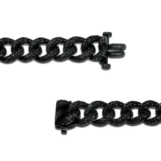 Capture his unique personality with this diamond curb chain bracelet. Fashioned in solid sterling silver with black rhodium plate, this style showcases curb links glistening with alluring black diamonds and beaded details. Radiant with 1 ct. t.w. of diamonds and a brilliant buffed luster, this 8.0-inch bracelet secures with a box clasp. Modern Black Cuban Link Bracelet, Black Link Bracelet With Curb Chain, Black Cuban Link Chain Bracelet, Elegant Black Curb Chain Jewelry, Black Link Jewelry For Formal Occasions, Black Chain Link Bracelet With Box Chain, Black Chain Link Jewelry With Solid Construction, Black Adjustable Chain Link Bracelet, Black Cuban Link Jewelry With Curb Chain