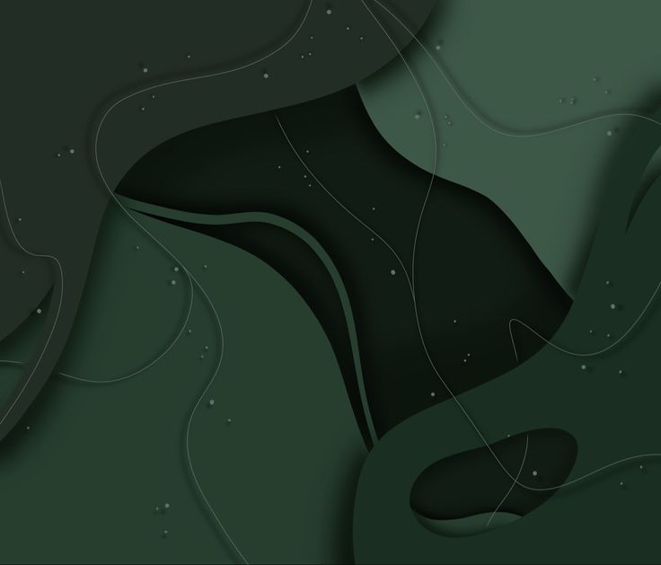 an abstract green and black background with wavy lines, dots and bubbles in the air