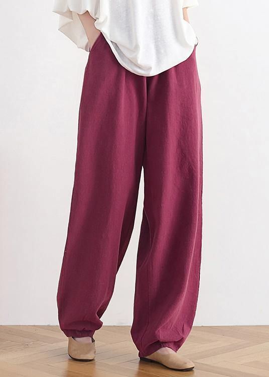 Boho High Waist Red Wide Leg Linen PantsFabric: Cotton 45%, Linen 55%Size & Fit: This garment fits true to size.Length: Size 3XL measures 37.83"from waist to hem.Waist:Fitted - elastic waist allows stretch Hip: Loosely Fitted. room for hips. Hand Wash Cold. Red Non-stretch Wide Leg Pants With Pockets, Casual Burgundy Wide-leg Pants, Burgundy Wide Leg Bottoms For Spring, Casual Burgundy Bottoms With Pockets, Comfortable Oversized Solid Bottoms, Burgundy Wide-leg Bottoms For Spring, Casual Burgundy Cotton Pants, Red Baggy Wide-leg Pants, Casual Burgundy Pants With Pockets