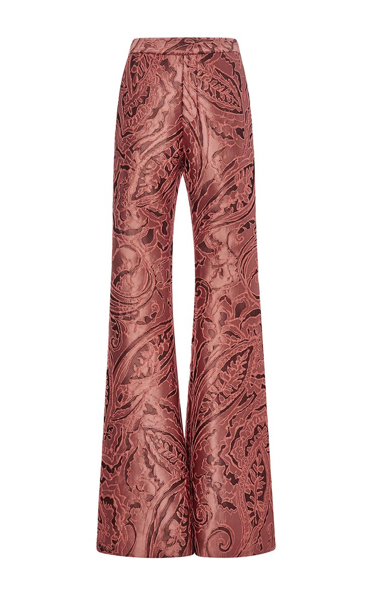 Radical Satin Brocade Bootleg Pants by Ellery Now Available on Moda Operandi Red Satin Pants, Brocade Pants, Bellbottom Pants, Pants Satin, Bootleg Pants, Bell Bottom Trousers, Side Zip Pants, Red Trousers, Satin Trousers