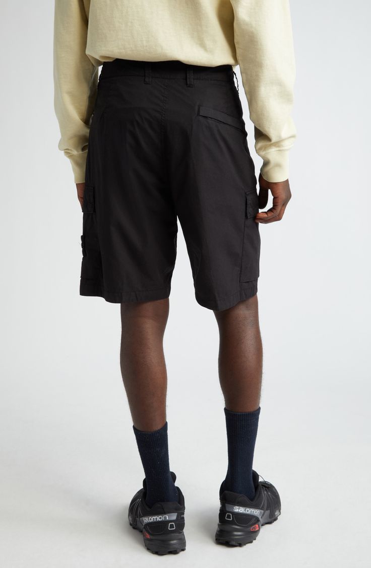 The label's signature compass patch brings adventure-ready appeal to stretch-cotton shorts equipped with plenty of handy pockets for essentials. 9" inseam; 20" leg opening; 12" front rise; 14" back rise (size 30) Zip fly with button closure Side-seam pockets; back welt pocket; cargo flap-patch pockets 97% cotton, 3% elastane Machine wash, line dry Imported Designer Clothing Black Cargo Pants With Built-in Shorts For Outdoor, Outdoor Relaxed Fit Cargo Pants With Built-in Shorts, Techwear Hiking Cargo Shorts With Side Pockets, Techwear Cargo Shorts With Pockets For Hiking, Techwear Bottoms For Outdoor, Hiking Techwear Shorts With Multiple Pockets, Short Cargo Pants For Hiking With Functional Pockets, Short Hiking Cargo Pants With Functional Pockets, Short Cargo Pants For Hiking