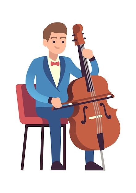 a man sitting in a chair holding a cello