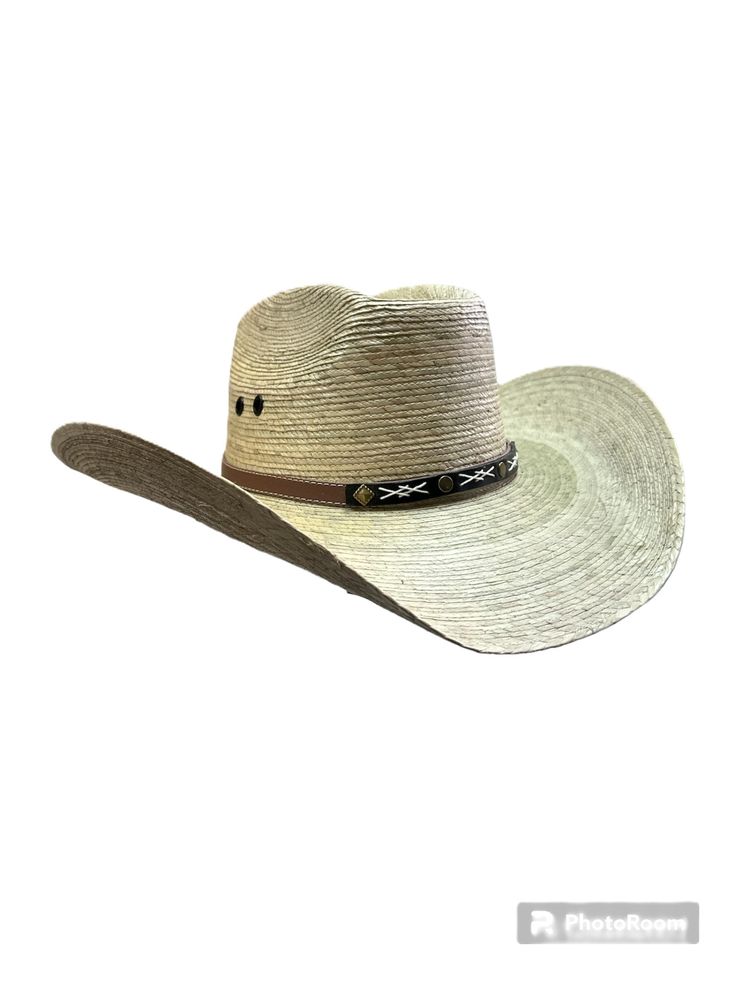 "ONE MEXICAN PALM COWBOY HAT 16.5\" APROX WHOLE  DIAMETER  8\" HEAD CIRCUNFERENCE  100% Palm Leaf HANDMADE  ARTESANAL  COWBOY Hat Style  Handmade by artisans in GUANAJUATO  Mexico  Made from Palm leafs. These hats are individually hand crafted by artisans  Great for Everyday Use Inner Elastic Band to help with the one size fits most Handmade" Western Style Panama Hat With Flat Bill For Outdoor, Western Panama Hat For Country Events, Western Panama Hat With Flat Bill For Country Events, Western Style Flat Bill Panama Hat For Country Events, Country Style Flat Bill Hat For Country Events, Country Style Flat Bill Hats For Rodeo, Country Style Flat Bill Hats For Ranch, Western Sun Hat With Short Brim For Outdoor, Western Style Sun Hat With Short Brim For Outdoor