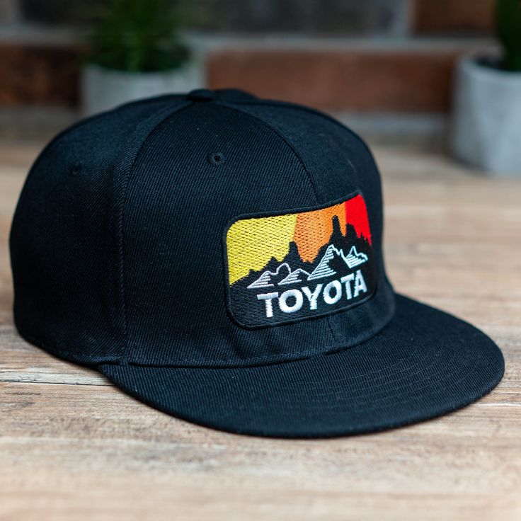 Snapback Black Hat with  embroidered  Vintage Toyota logo.  Plastic adjustable closure Adjustable Trucker Hat With Embroidered Logo And Flat Brim, Adjustable Fitted Hat With Embroidered Logo And Flat Bill, Outdoor Flat Bill Hats For Baseball Season, Flat Bill Hats For Baseball Season, Adjustable Snapback Trucker Hat With Embroidered Logo, Adjustable Hats With Embroidered Logo And Curved Brim, Curved Bill Fitted Hat With Embroidered Logo, Trucker Style Baseball Cap With Embroidered Logo, Embroidered Logo Snapback Baseball Cap With Adjustable Fit